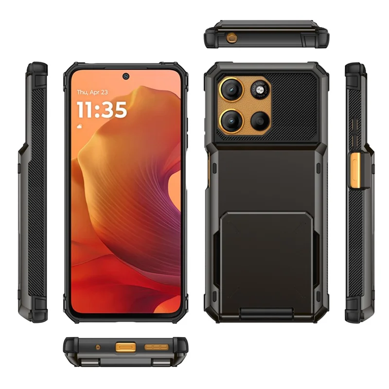 Motorola Moto G15 4G Hülle PC + TPU Dual Layer Rückseite Handyhülle mit Kartenhalter - Grau