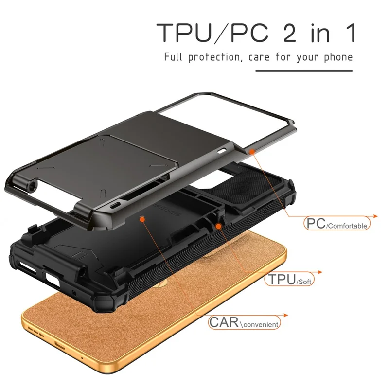 Motorola Moto G15 4G Hülle PC + TPU Dual Layer Rückseite Handyhülle mit Kartenhalter - Grau