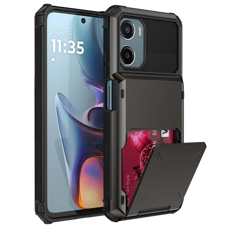 Pour Motorola Moto E15 4G Étui PC + TPU Couche Arrière Dual avec Porte-Carte - Gris