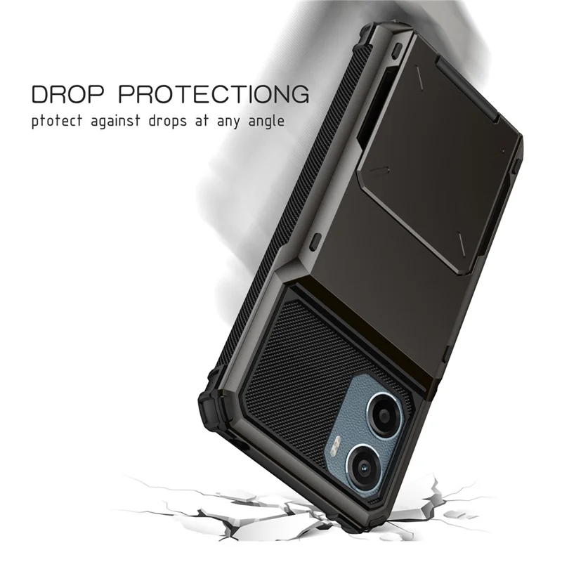 Pour Motorola Moto E15 4G Étui PC + TPU Couche Arrière Dual avec Porte-Carte - Gris