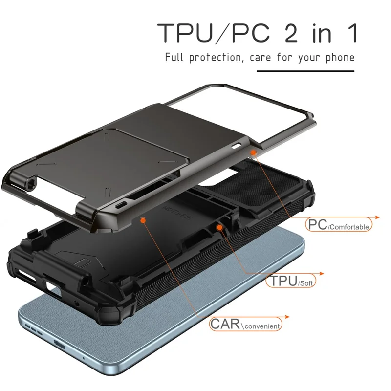 Pour Motorola Moto E15 4G Étui PC + TPU Couche Arrière Dual avec Porte-Carte - Gris