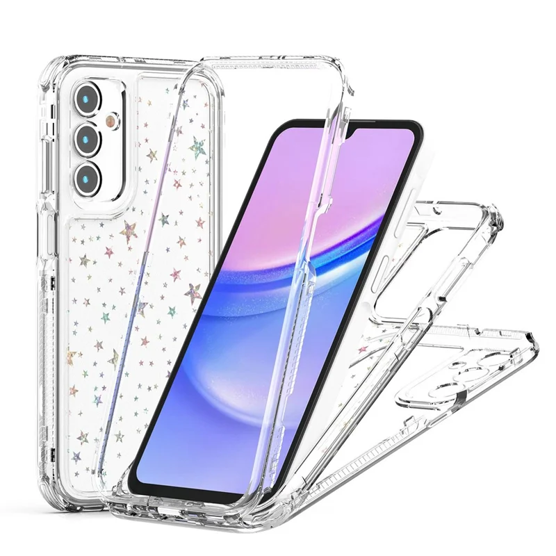 Für Samsung Galaxy A55 5G Hülle Präzise Aussparungen Acryl TPU Klare Handyhülle mit Laserbeschichteter Folie - Sterne