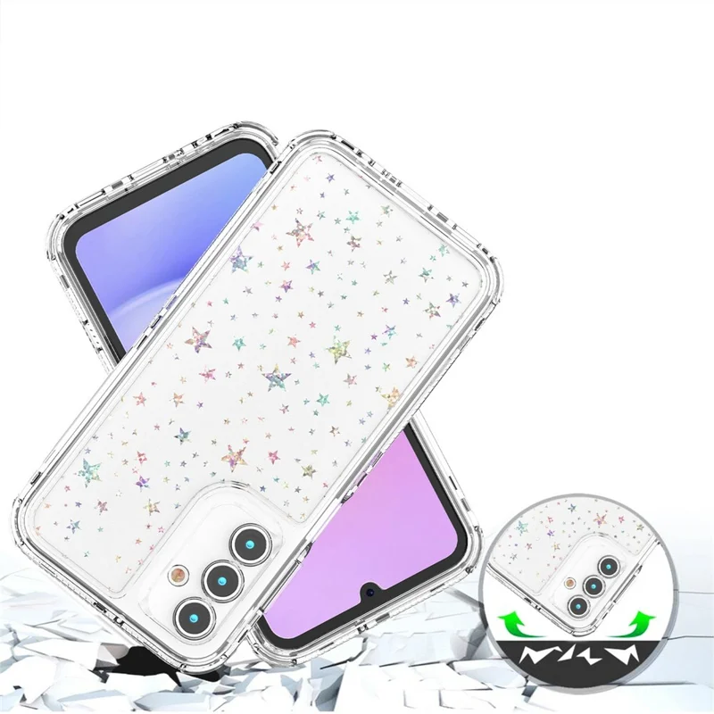 Für Samsung Galaxy A55 5G Hülle Präzise Aussparungen Acryl TPU Klare Handyhülle mit Laserbeschichteter Folie - Sterne