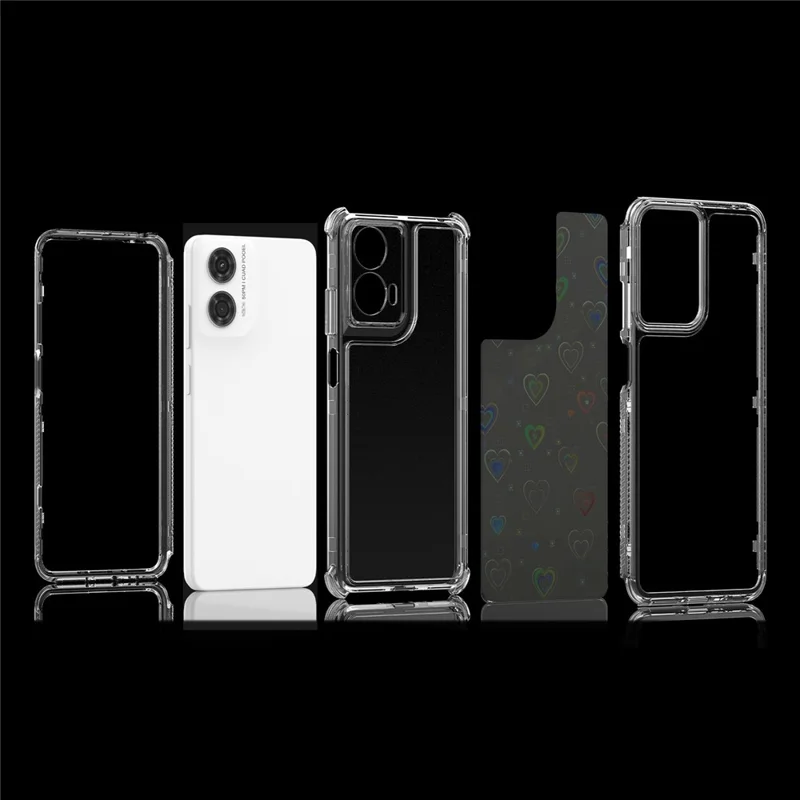 Klare Hülle für Motorola Moto E14 4G / G24 4G / G04 4G / G04s 4G Präzise Ausschnitte Acryl-TPU-Telefonabdeckung mit Laserdruck-Folie - Herzen