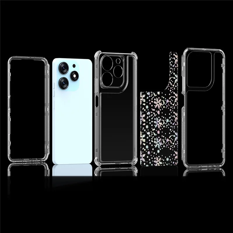 Capa TECNO Spark 10 Pro Recortes Precisos Acrílico TPU Capa de Telefone Transparente com Filme Impresso a Laser - Flocos de Neve