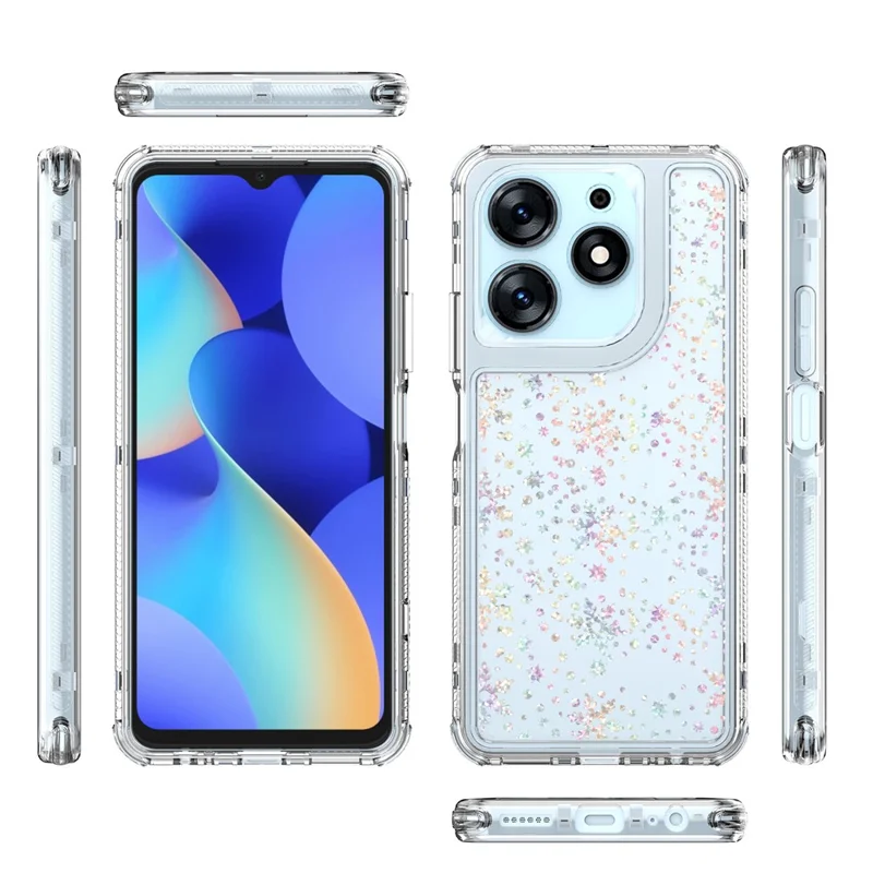 Capa TECNO Spark 10 Pro Recortes Precisos Acrílico TPU Capa de Telefone Transparente com Filme Impresso a Laser - Flocos de Neve