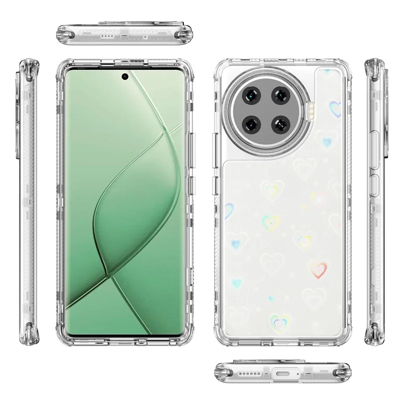 Étui pour TECNO Spark 20 Pro+ avec découpes précises, housse de téléphone en acrylique TPU transparente avec film imprimé au laser - Cœurs