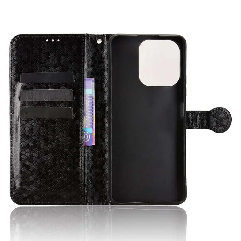 Funda tipo cartera para Realme Narzo 80 Lite 4G / C71 4G (India) / Note 70T 4G con patrón de puntos, cubierta de teléfono de cuero PU con correa de muñeca - Negro