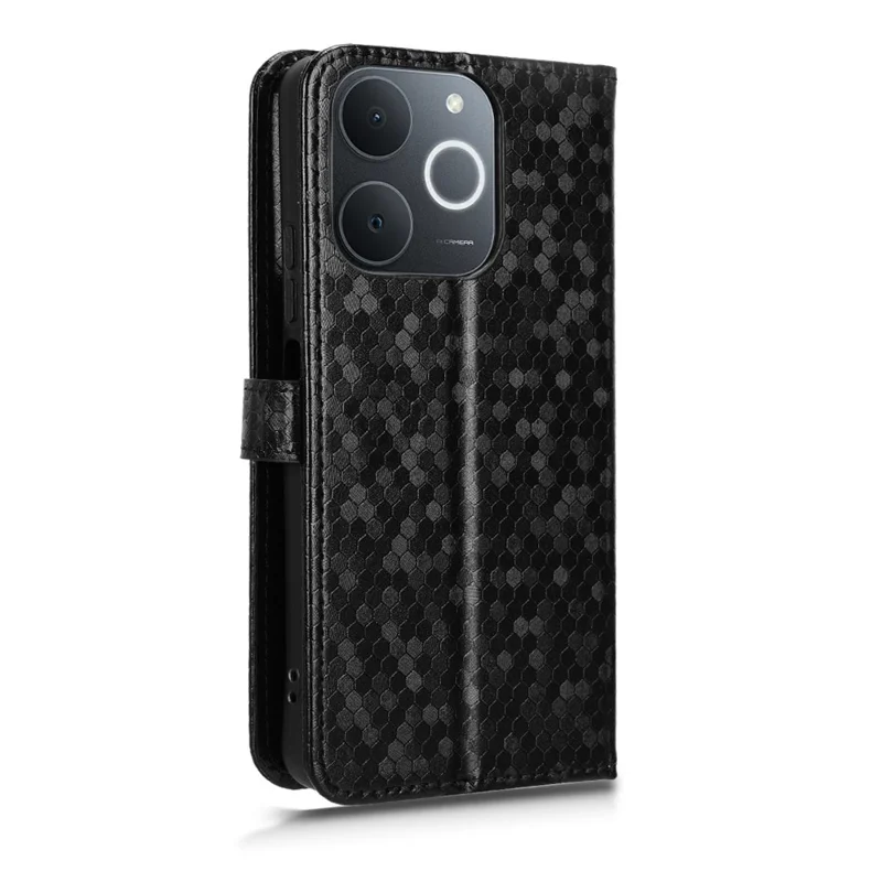 Funda tipo cartera para Realme Narzo 80 Lite 4G / C71 4G (India) / Note 70T 4G con patrón de puntos, cubierta de teléfono de cuero PU con correa de muñeca - Negro