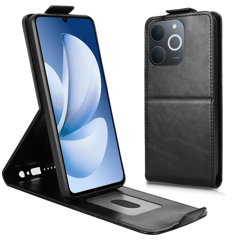 Чехол-подставка для Realme Narzo 80 Lite 4G / C71 4G (Индия) / Note 70T 4G с магнитной застежкой, вертикальной откидной крышкой из кожи и держателем для карт - Черный
