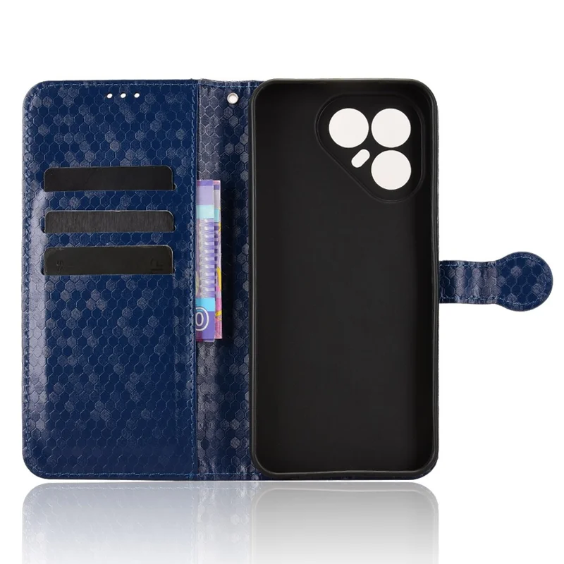 For TECNO Pova 7 Pro 5G Wallet Case Dot Pattern Imprint PU Leather Phone Cover with Wrist Strap - Dark Blue