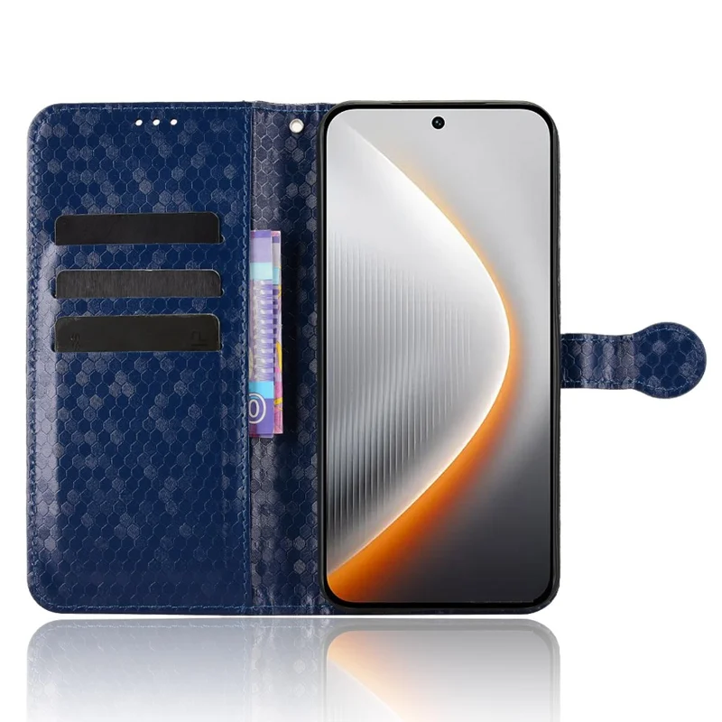For TECNO Pova 7 Pro 5G Wallet Case Dot Pattern Imprint PU Leather Phone Cover with Wrist Strap - Dark Blue