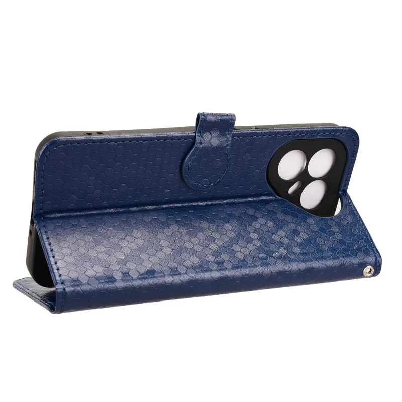 For TECNO Pova 7 Pro 5G Wallet Case Dot Pattern Imprint PU Leather Phone Cover with Wrist Strap - Dark Blue