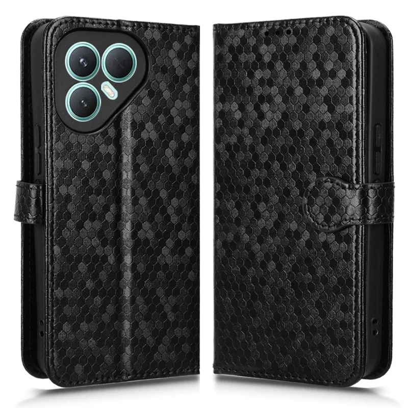 TECNO Pova 7 Ultra 5G Кожаный чехол-кошелек с точечным узором и ремешком на запястье - черный