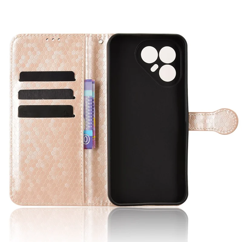 For TECNO Pova 7 Ultra 5G Wallet Case Dot Pattern Imprint PU Leather Phone Cover with Wrist Strap - Rose Gold