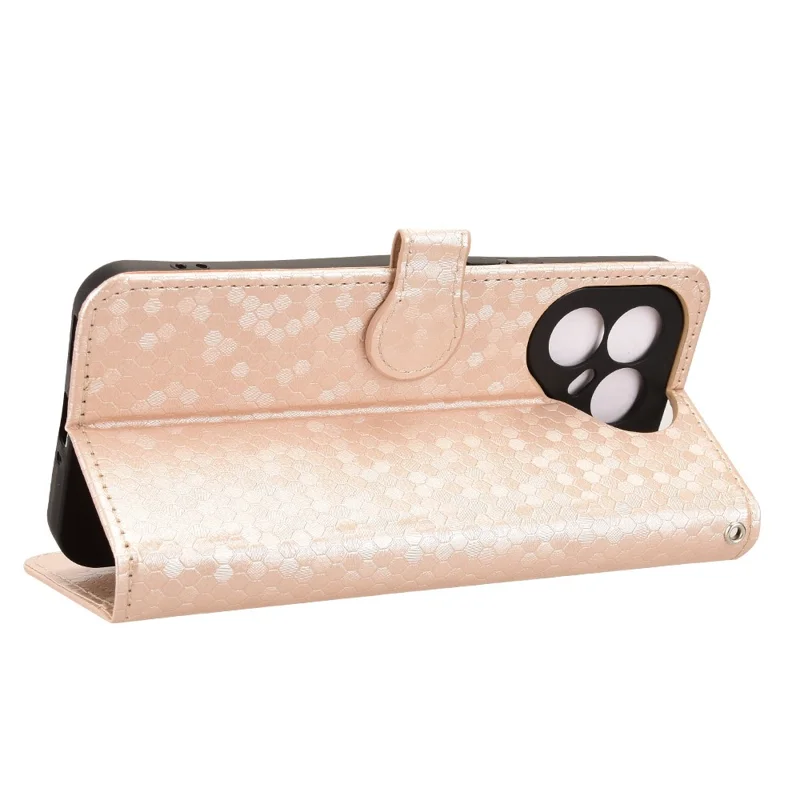 For TECNO Pova 7 Ultra 5G Wallet Case Dot Pattern Imprint PU Leather Phone Cover with Wrist Strap - Rose Gold