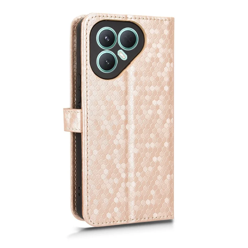 For TECNO Pova 7 Ultra 5G Wallet Case Dot Pattern Imprint PU Leather Phone Cover with Wrist Strap - Rose Gold