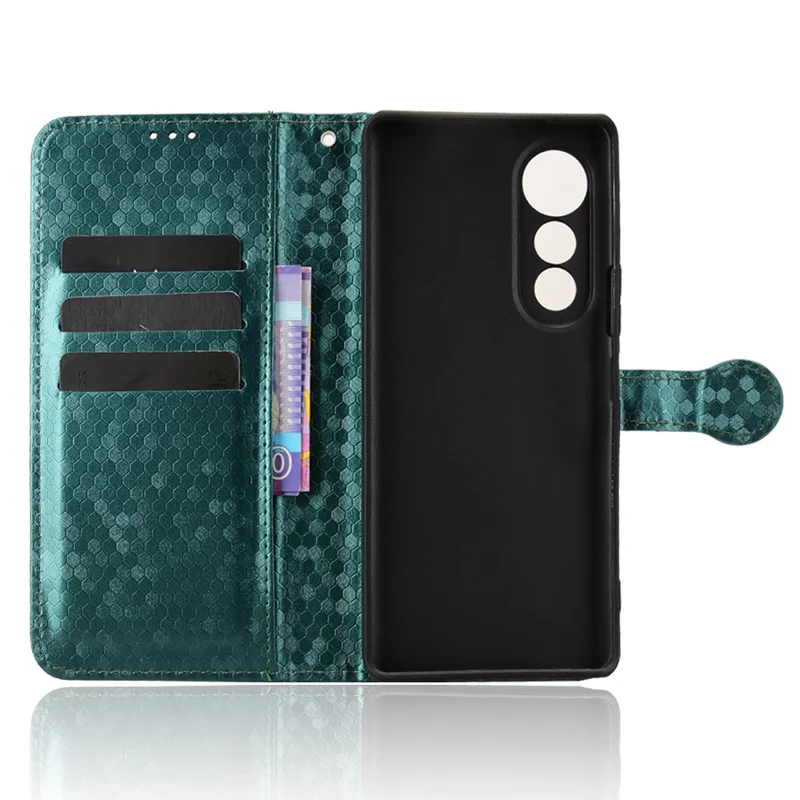 For TECNO Pova Curve 5G LJ8k Wallet Case Dot Pattern Imprint PU Leather Phone Cover with Wrist Strap - Green