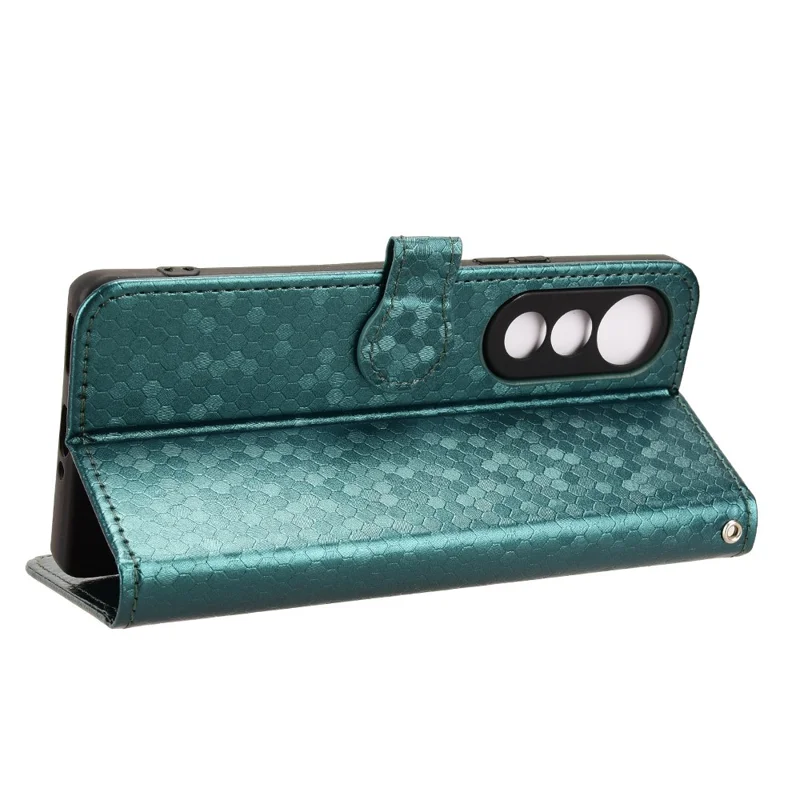 For TECNO Pova Curve 5G LJ8k Wallet Case Dot Pattern Imprint PU Leather Phone Cover with Wrist Strap - Green