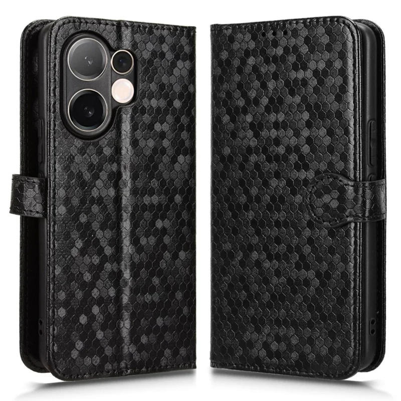 Für vivo V60 5G Geldbörse Hülle Punktmuster Prägung PU Leder Handyhülle mit Handschlaufe - Schwarz