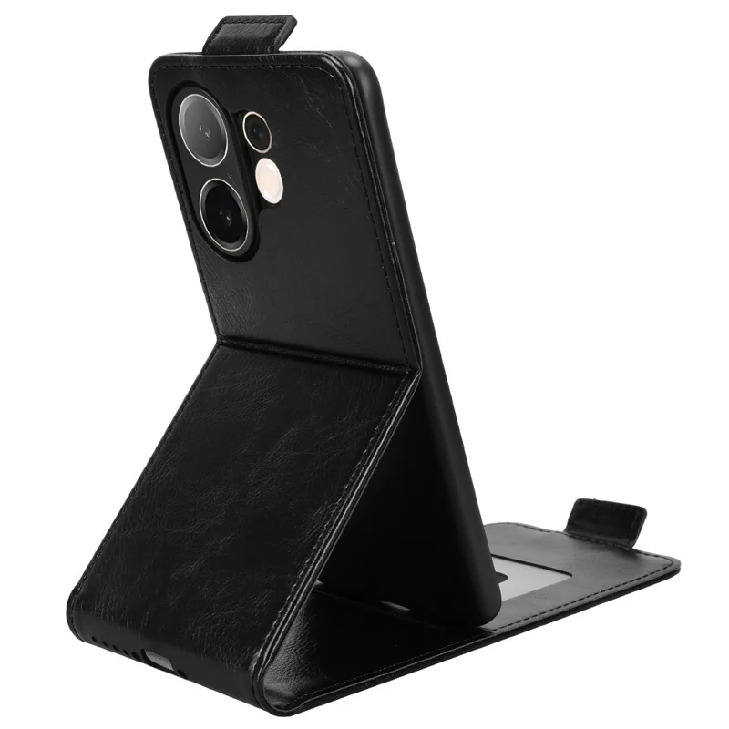 Vivo V60 5G Ständer Hülle Magnetischer Verschluss Vertikale Klapphülle Leder Telefonhülle mit Kartenfach - Schwarz