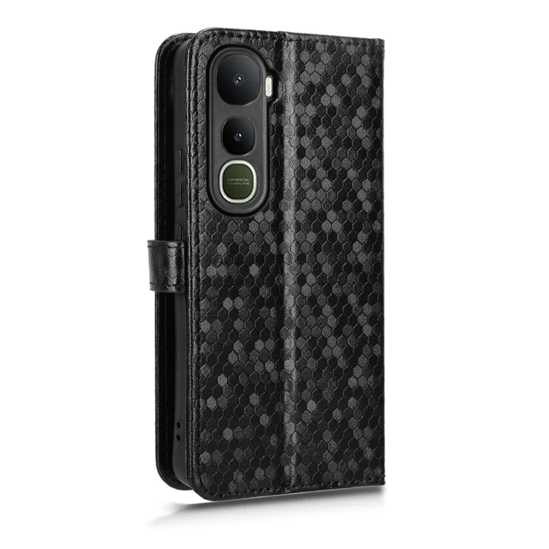 Für vivo Y400 5G Geldbörsen-Hülle mit Punktmuster-Prägung, PU-Leder-Handyhülle mit Handschlaufe - Schwarz
