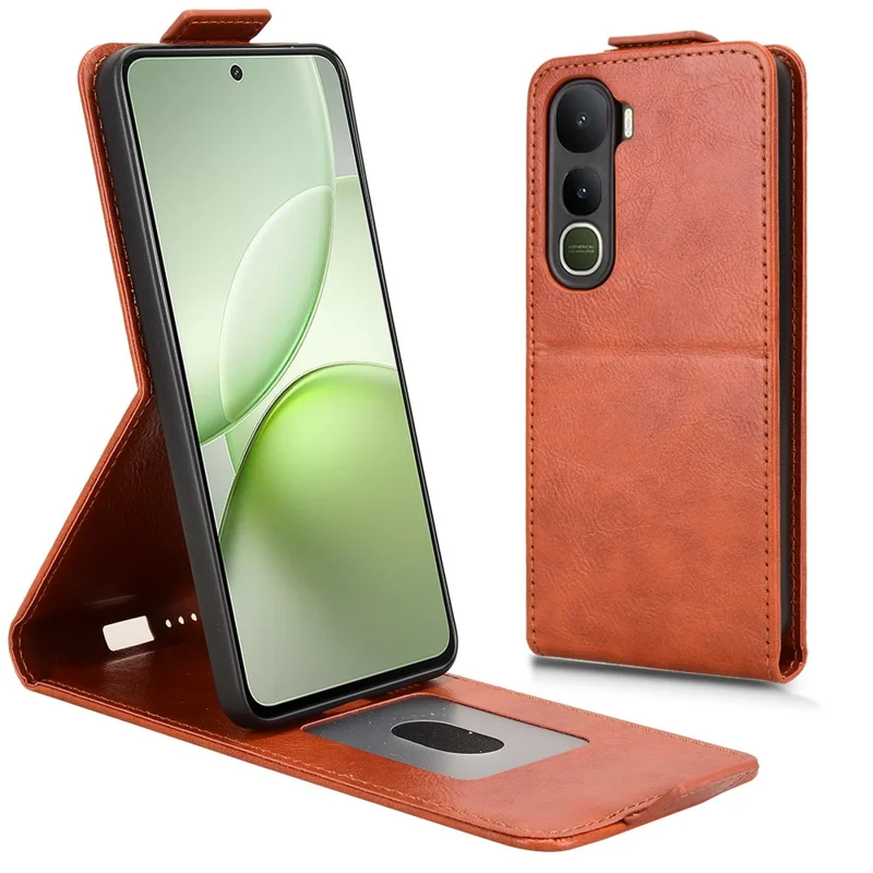 For vivo Y400 5G Stand Case Magnetic Clasp Vertical Flip Leather Phone Cover with Card Holder - Orange