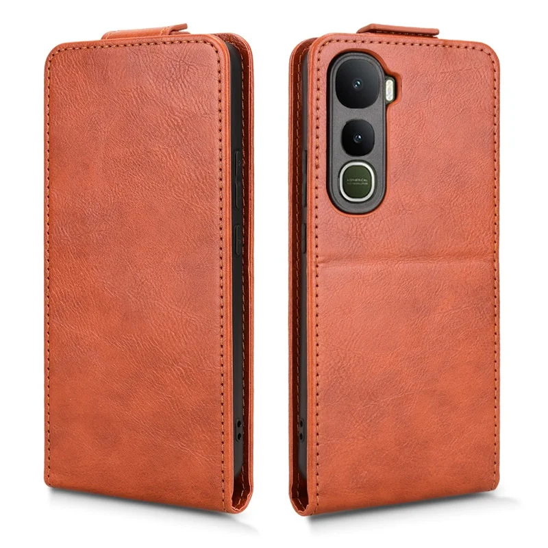 For vivo Y400 5G Stand Case Magnetic Clasp Vertical Flip Leather Phone Cover with Card Holder - Orange