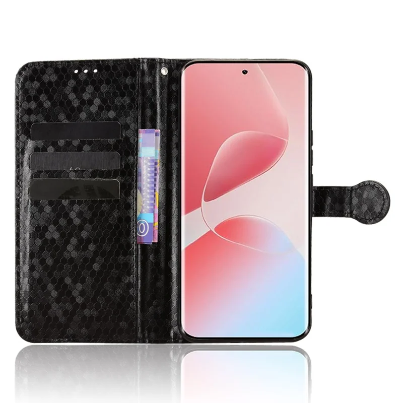 جراب محفظة لهاتف Infinix Hot 60 Pro+ 4G بتصميم نقطي من جلد PU مع حزام معصم - أسود