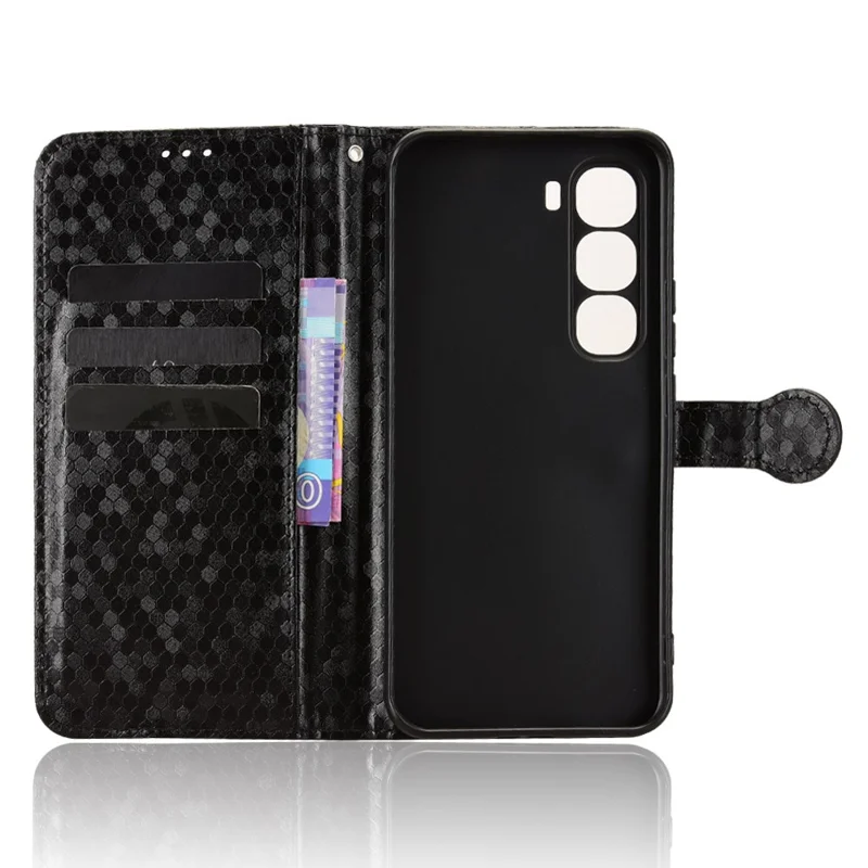 جراب محفظة لهاتف Infinix Hot 60 Pro+ 4G بتصميم نقطي من جلد PU مع حزام معصم - أسود