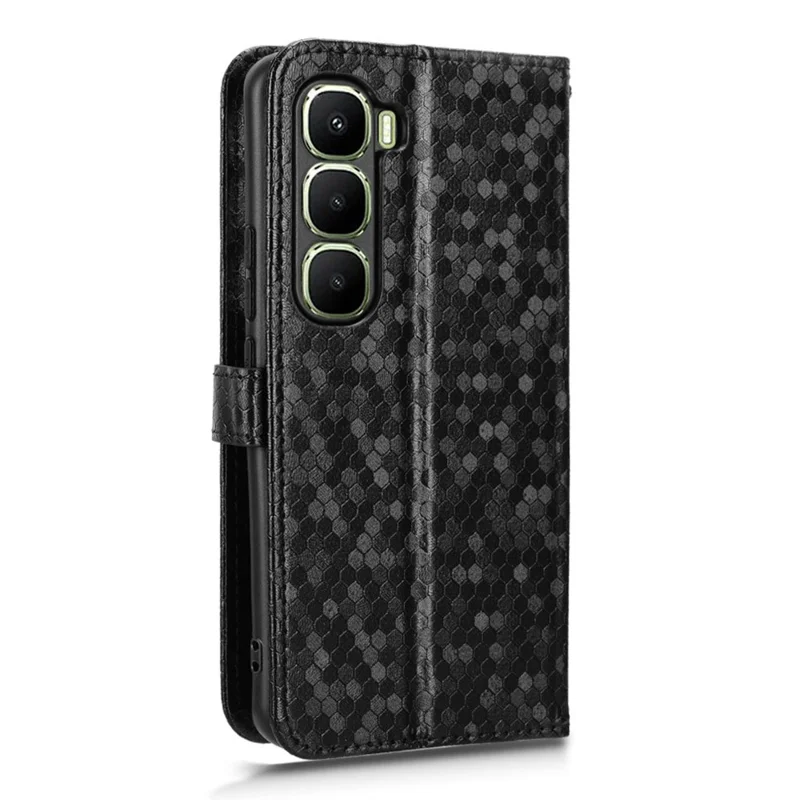 جراب محفظة لهاتف Infinix Hot 60 Pro+ 4G بتصميم نقطي من جلد PU مع حزام معصم - أسود
