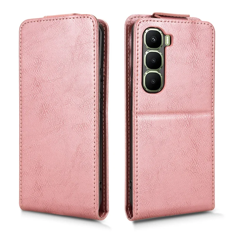 For Infinix Hot 60 Pro+ 4G Stand Case Magnetic Clasp Vertical Flip Leather Phone Cover with Card Holder - Rose Gold