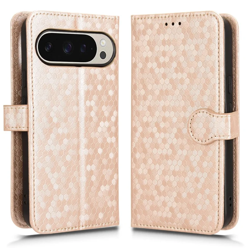 For Google Pixel 10 Pro XL Wallet Case Dot Pattern Imprint PU Leather Phone Cover with Wrist Strap - Rose Gold