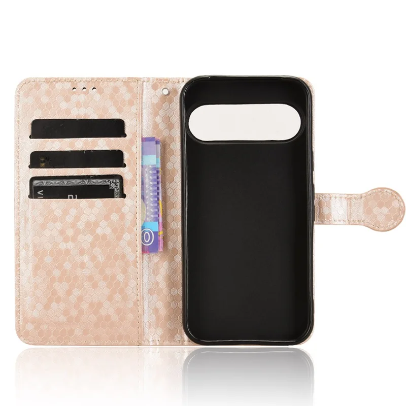 For Google Pixel 10 Pro XL Wallet Case Dot Pattern Imprint PU Leather Phone Cover with Wrist Strap - Rose Gold
