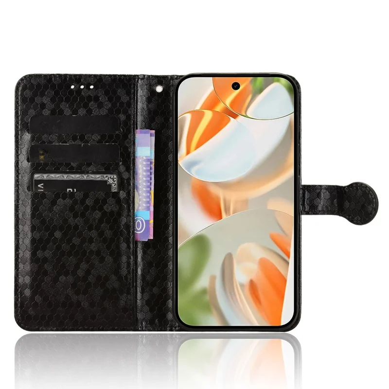 For Google Pixel 10 Pro XL Wallet Case Dot Pattern Imprint PU Leather Phone Cover with Wrist Strap - Black