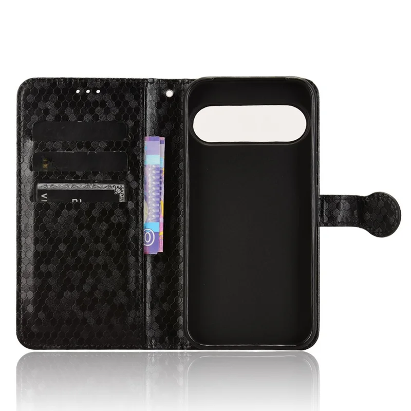 For Google Pixel 10 Pro XL Wallet Case Dot Pattern Imprint PU Leather Phone Cover with Wrist Strap - Black