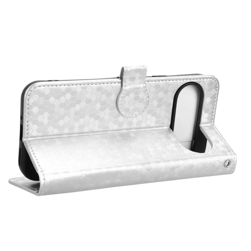 For Google Pixel 10 Pro  /  Pixel 10 Wallet Case Dot Pattern Imprint PU Leather Phone Cover with Wrist Strap - Silver