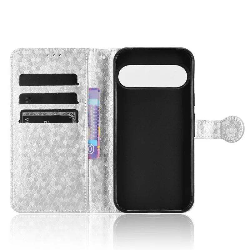 For Google Pixel 10 Pro  /  Pixel 10 Wallet Case Dot Pattern Imprint PU Leather Phone Cover with Wrist Strap - Silver