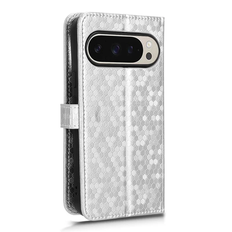 For Google Pixel 10 Pro  /  Pixel 10 Wallet Case Dot Pattern Imprint PU Leather Phone Cover with Wrist Strap - Silver
