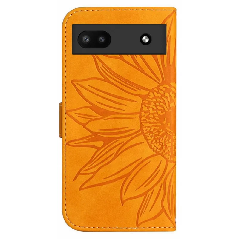 For Google Pixel 6a HT04 PU Leather Sunflower Imprinted Stand Wallet Case Skin-touch Magnetic Clasp Phone Cover with Shoulder Strap - Yellow