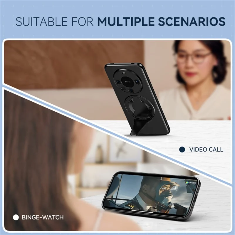 Étui compatible avec Huawei Mate 60 avec support caché MagSafe, sensation de peau mate en PC TPU, couverture arrière de téléphone - Noir