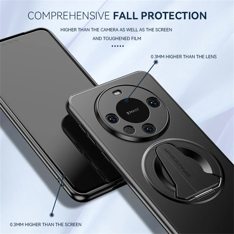 Étui compatible avec Huawei Mate 60 avec support caché MagSafe, sensation de peau mate en PC TPU, couverture arrière de téléphone - Noir