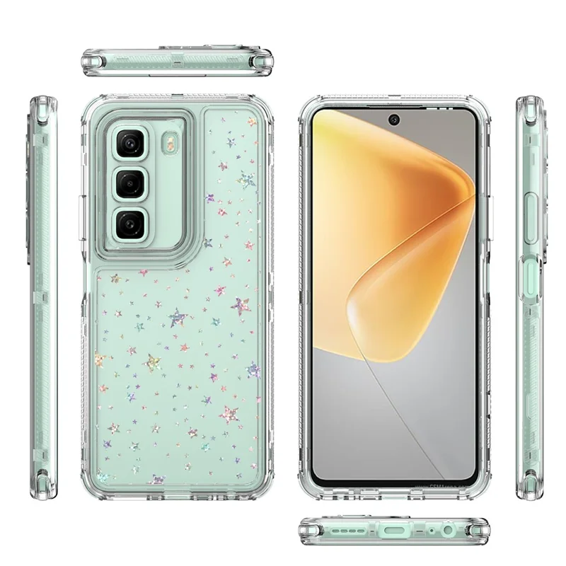 Étui Infinix Hot 50 4G Découpes précises Acrylic TPU Housse de téléphone transparente avec film imprimé au laser - Étoiles
