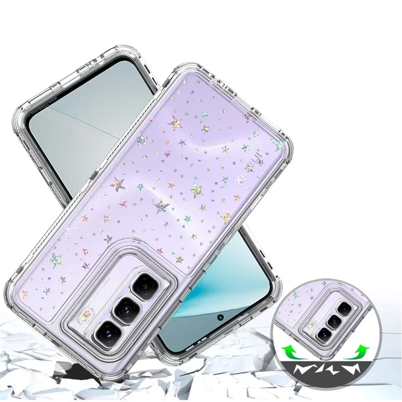 Étui Infinix Hot 50 Pro 4G avec découpes précises, coque de téléphone transparente en TPU acrylique avec film imprimé au laser - Étoiles