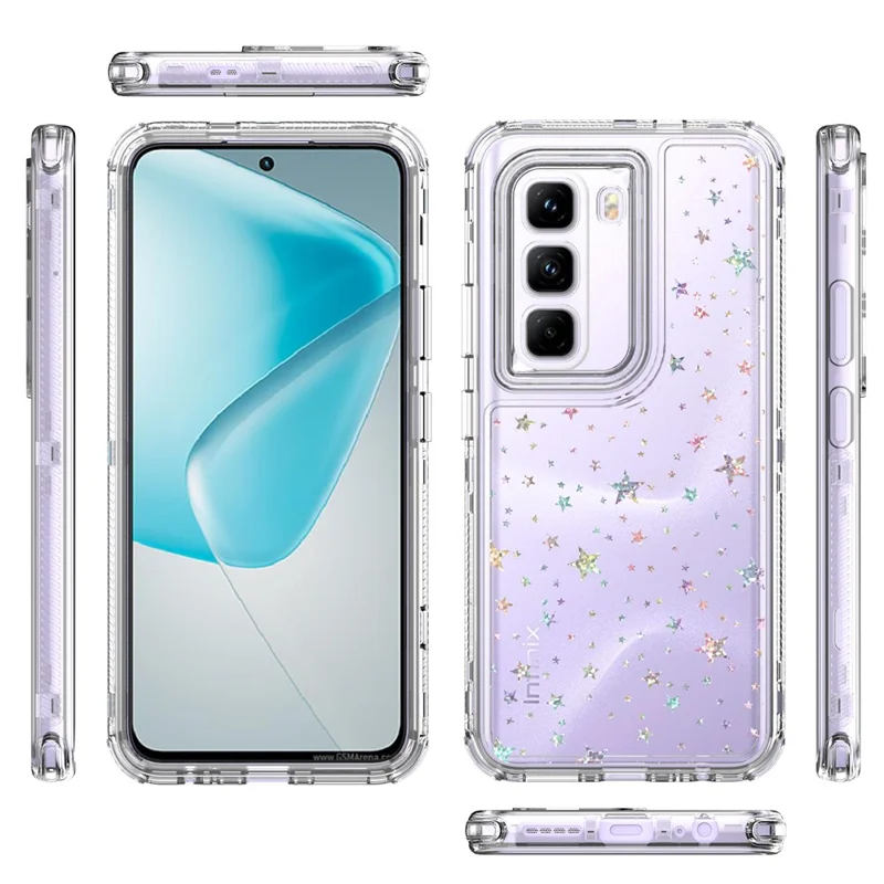 Étui Infinix Hot 50 Pro 4G avec découpes précises, coque de téléphone transparente en TPU acrylique avec film imprimé au laser - Étoiles