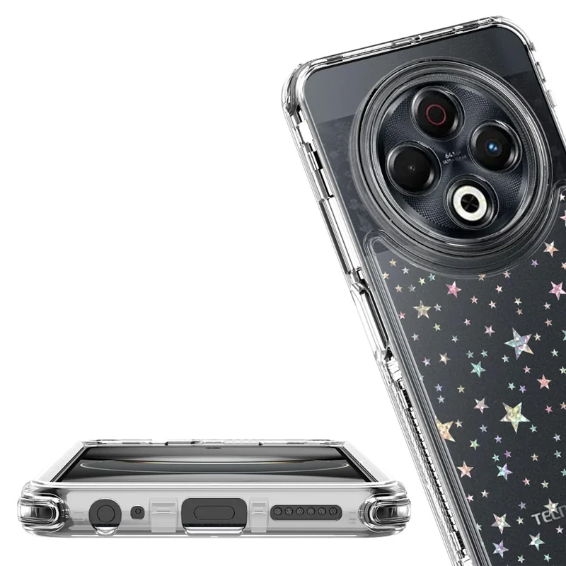 Étui pour TECNO Spark 30 4G Découpes précises Coque de téléphone en acrylique TPU transparente avec film imprimé au laser - Étoiles