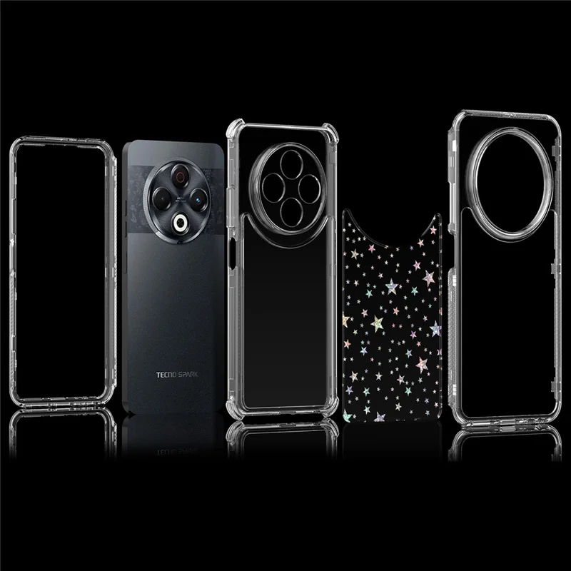 Étui pour TECNO Spark 30 4G Découpes précises Coque de téléphone en acrylique TPU transparente avec film imprimé au laser - Étoiles