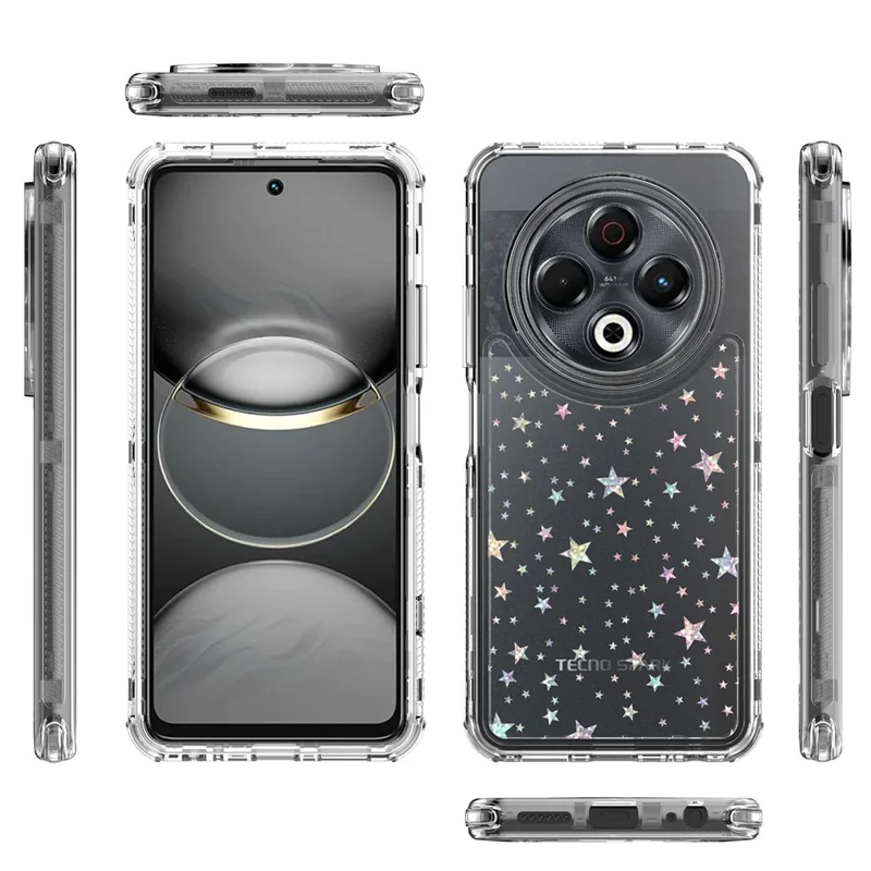 Étui pour TECNO Spark 30 4G Découpes précises Coque de téléphone en acrylique TPU transparente avec film imprimé au laser - Étoiles