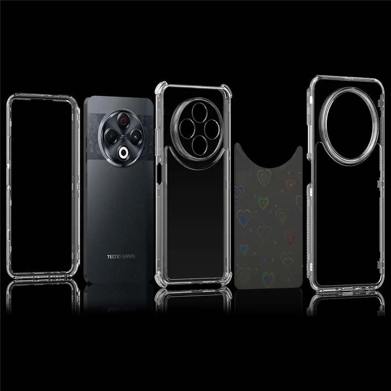 For TECNO Spark 30 4G Case Precise Cutouts Acrylic TPU Clear Phone Cover with Laser-printed Film - Hearts