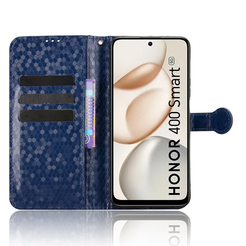 Portemonnee Hoesje voor Honor 400 Smart 5G / 4G / X7d 4G met Stippenpatroon, PU Leren Telefoonhoesje met Polsbandje - Donkerblauw